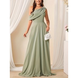 Elegant Mint Green One-Shoulder Chiffon Maxi Dress for Women - Sleeveless, Flowing Design with Ruched Detail, Perfect for Weddings, Parties, and Formal Events, Formal Event Attire|Ruched Detail Dress|Polyester Fabric