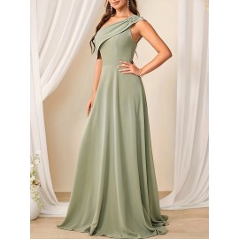 Elegant Mint Green One-Shoulder Chiffon Maxi Dress for Women - Sleeveless, Flowing Design with Ruched Detail, Perfect for Weddings, Parties, and Formal Events, Formal Event Attire|Ruched Detail Dress|Polyester Fabric