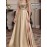 A formal evening gown with champagne colored elegant party sequins spliced high slit to the thigh back, a fashionable French wedding dress, suitable for party dinners/music performances/speech occasions, long dresses