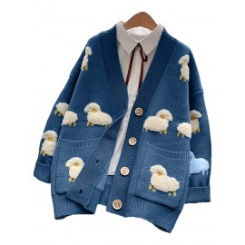 Women'S Elegant V-Neck Cardigan - Soft Sweater Coat with Button Front, Long Sleeve Fall/Winter Outerwear, Chic Layering Piece for Casual & Formal Outfits, Cardigan Sweater, Winter Clothing, Geometric Pattern, Stylish Coat, Office Wear