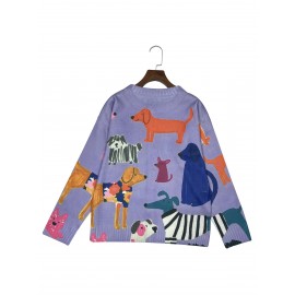 Women'S Playful Dog Print Cardigan - Young Style, 3D Printed, Polyester Knit with Button Front and Colorful Canine Design, All-Season Comfort